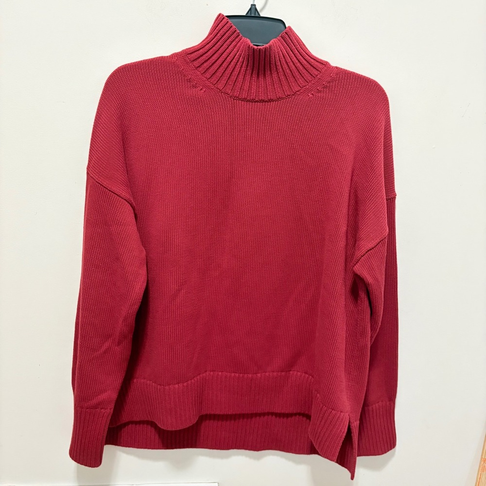 Everlane Oversized Mockneck Sweater Women Red Small Cotton Knit Side Slit